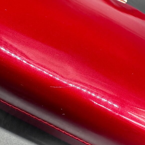 Vintage Cherry Red Patent Leather Handbag Purse Mid Century Gold 60s Top Handle - Picture 10 of 14